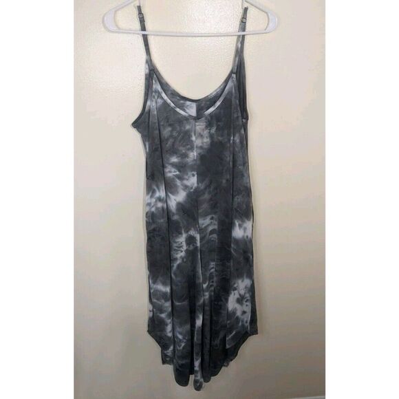 J VALDI Jumpsuit Tie-Dyed Print Flowy Cropped Charcoal Gray Cover Up Medium - Picture 4 of 13